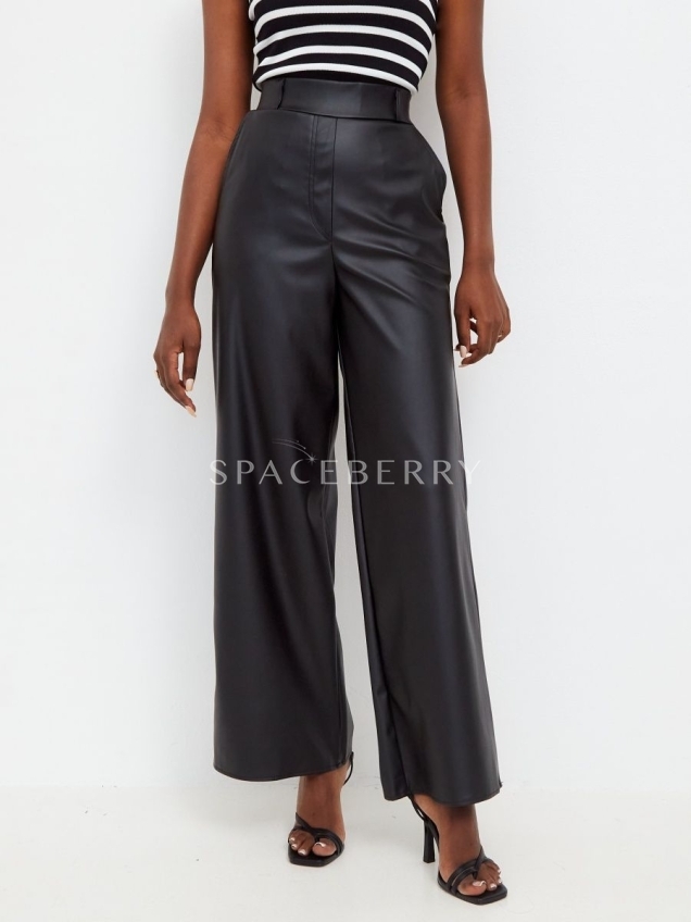 Женские кожаные брюки, штаны широкие